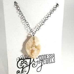 Druze Geode Necklace with gunmetal chain